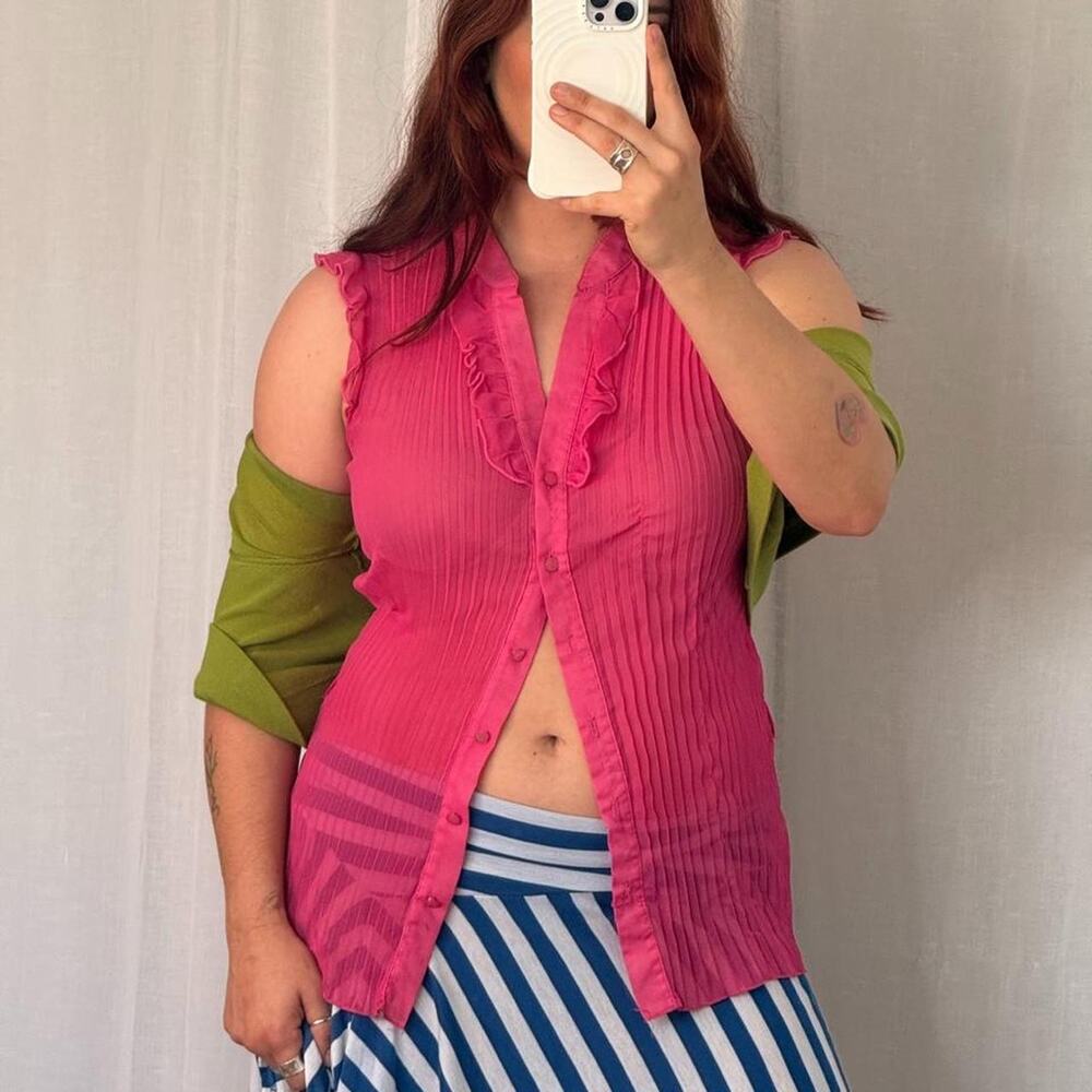✿ sheer hot pink y2k ruffle blouse ✿